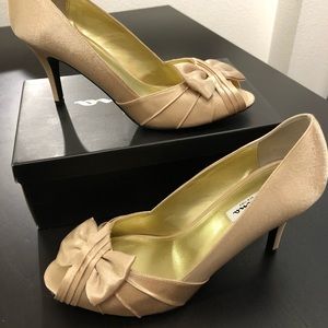 Satin Gold Nina Shoes Size 11W